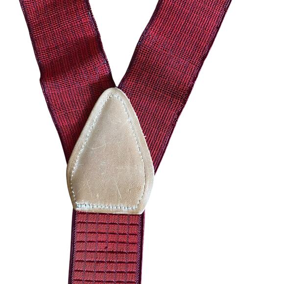 Vintage Suspenders Elastic Fabric Red with Purple Square Pattern and Trim unisex - Picture 4 of 5